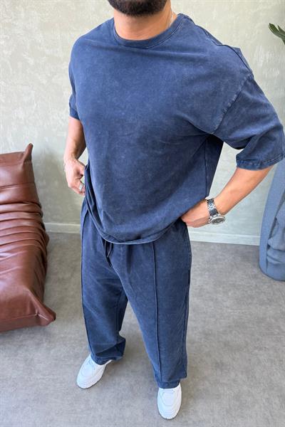 PREMİUM OVERSİZE YIKAMALI TAKIM MAVİ
