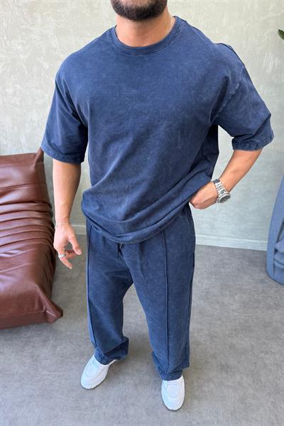 PREMİUM OVERSİZE YIKAMALI TAKIM MAVİ
