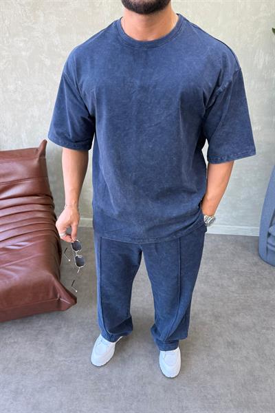 PREMİUM OVERSİZE YIKAMALI TAKIM MAVİ