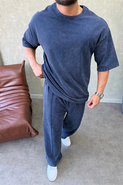 PREMİUM OVERSİZE YIKAMALI TAKIM MAVİ