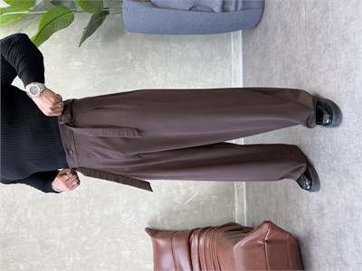 PREMIUM SERİ KEMER DETAYLI KORE KESİM PANTOLON KAHVERENGİ 