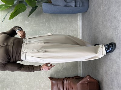 PREMIUM SERİ KEMER DETAYLI KORE KESİM PANTOLON BEJ
