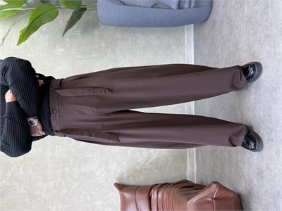 PREMIUM SERİ KEMER DETAYLI KORE KESİM PANTOLON KAHVERENGİ 