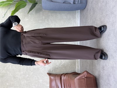 PREMIUM SERİ KEMER DETAYLI KORE KESİM PANTOLON KAHVERENGİ 