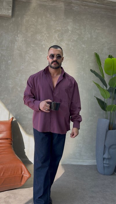 PREMİUM SERİ OVERSİZE CEP DETAYLI GÖMLEK BORDO