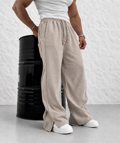 PREMIUM SERİ SUPER BAGGY YIRTMAÇLI EŞOFMAN BEJ