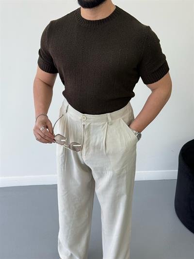 Premium Slimfit Örme Triko Kahverengi
