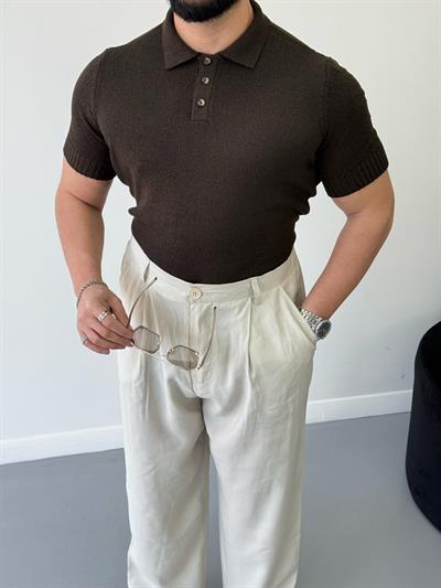 Premium Slimfit Polo Yaka Triko Kahverengi