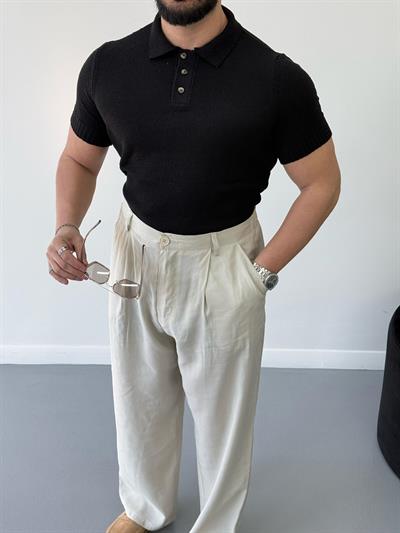 Premium Slimfit Polo Yaka Triko Siyah