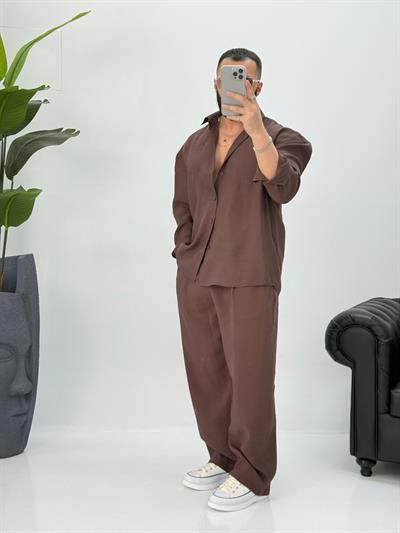 Premium Tensel Kumaş Takım Koyu Kahve
