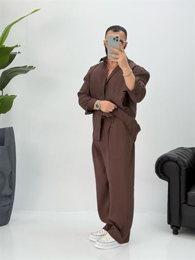 Premium Tensel Kumaş Takım Koyu Kahve