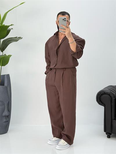 Premium Tensel Kumaş Takım Koyu Kahve