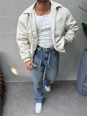 PREMIUM ZIMBA DETAYLI OVERSIZE BOMBER MONT EKRU