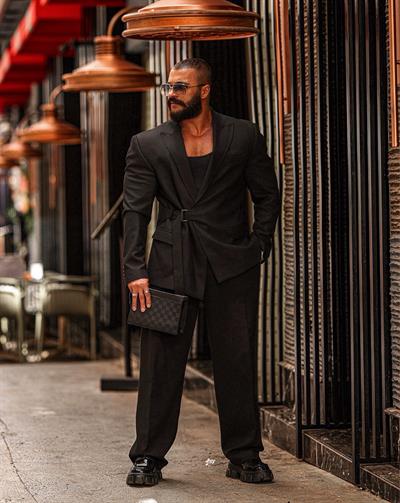 RELAX FİT KEMER DETAYLI SİYAH TAKIM 