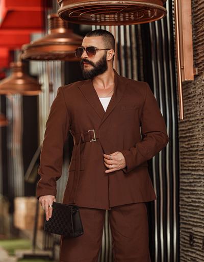 RELAX FİT KEMER DETAYLI TAKIM ACI KAHVE