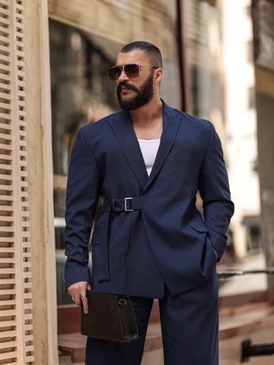 RELAX FİT KEMER DETAYLI TAKIM LACİVERT