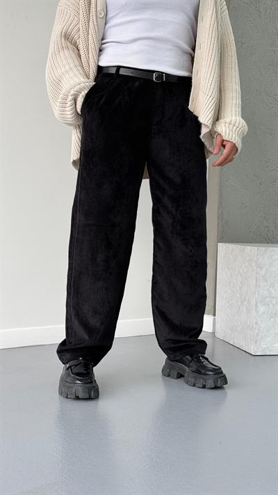 Siyah Kadife Baggy Pantolon