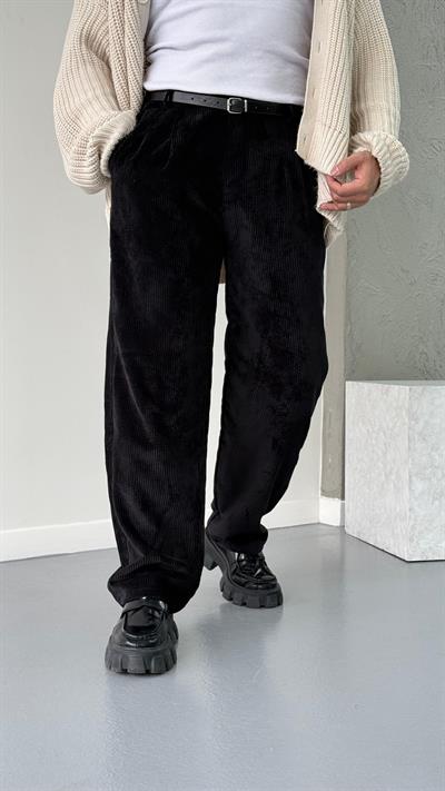 Siyah Kadife Baggy Pantolon