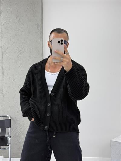Siyah Oversize Örme Hırka