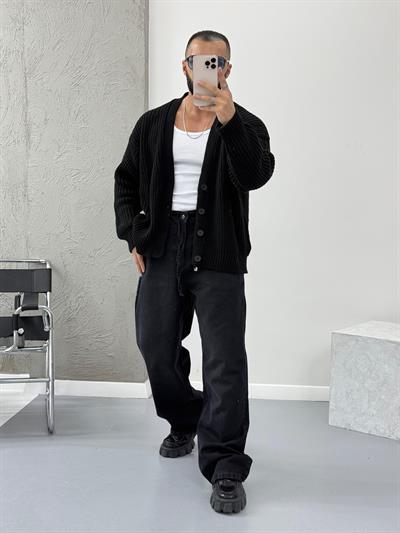 Siyah Oversize Örme Hırka