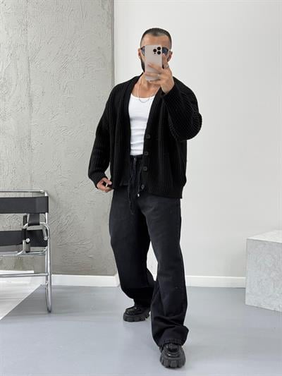 Siyah Oversize Örme Hırka