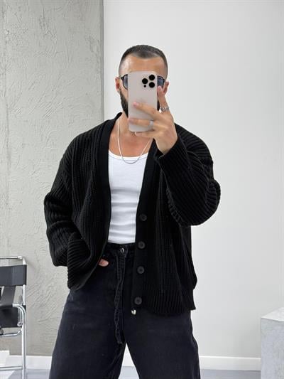 Siyah Oversize Örme Hırka