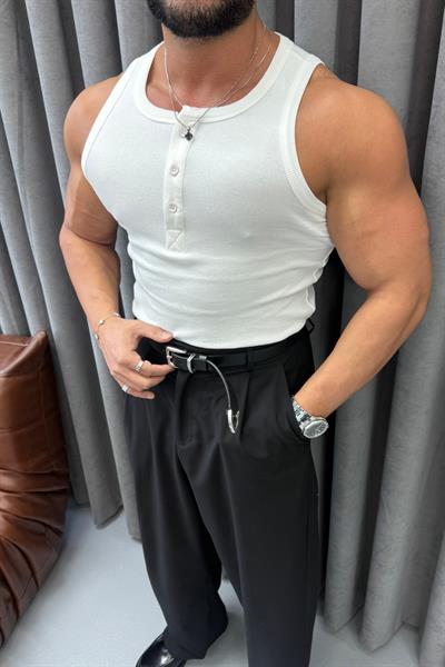 SLİMFİT ÜÇ DÜĞMELİ ATLET BEYAZ