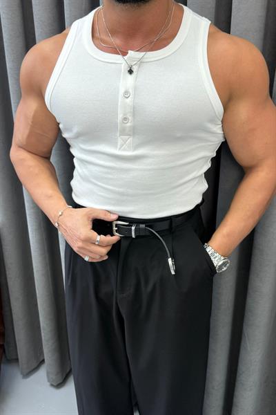 SLİMFİT ÜÇ DÜĞMELİ ATLET BEYAZ