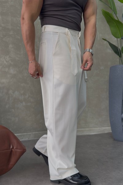 SUPER BAGGY KEMER DETAYLI BAGGY PANTOLON BEYAZ