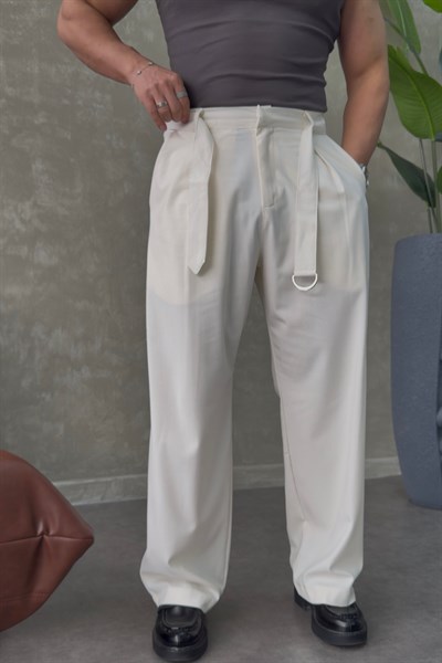 SUPER BAGGY KEMER DETAYLI BAGGY PANTOLON BEYAZ