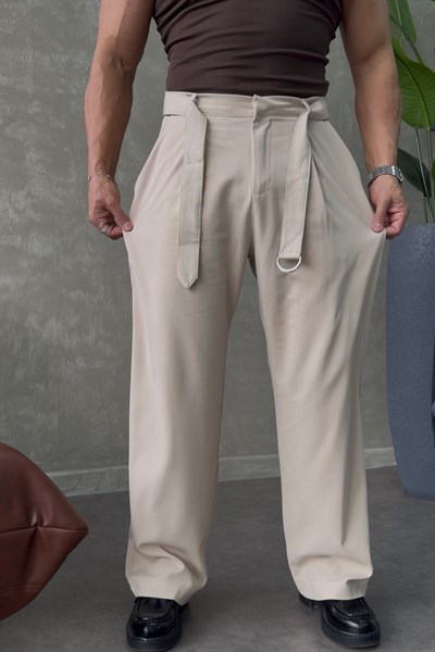 SUPER BAGGY KEMER DETAYLI BAGGY PANTOLON BEJ