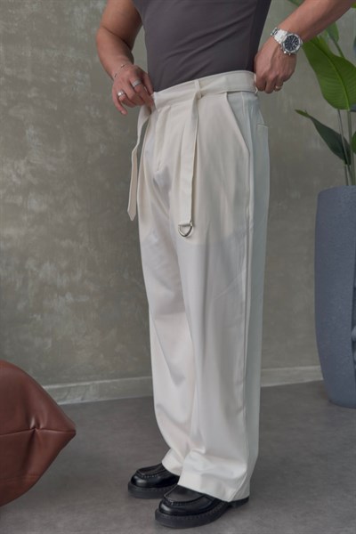 SUPER BAGGY KEMER DETAYLI BAGGY PANTOLON BEYAZ