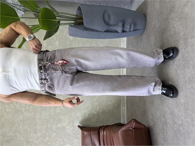 TASARIM KEMER DETAYLI BAGGY JEAN KAHVERENGİ 