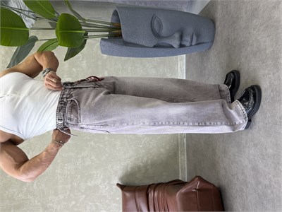 TASARIM KEMER DETAYLI BAGGY JEAN KAHVERENGİ 