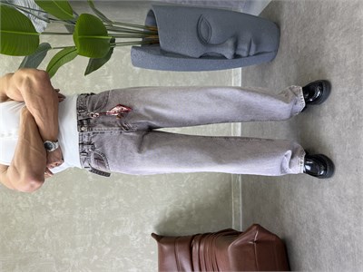 TASARIM KEMER DETAYLI BAGGY JEAN KAHVERENGİ 