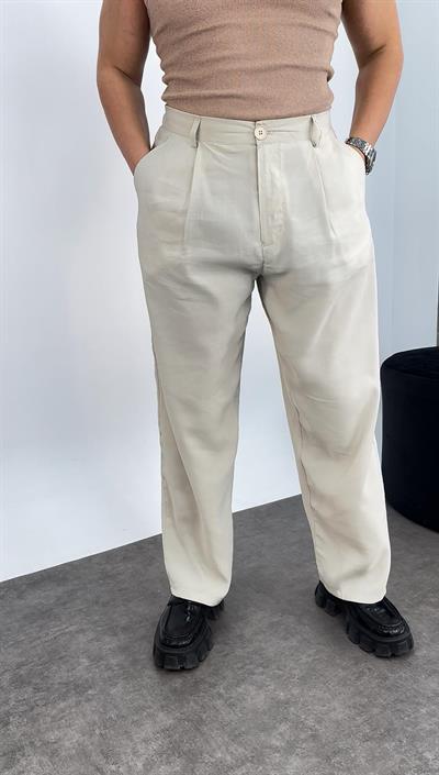 Tensel Kumaş Baggy Pantolon Krem
