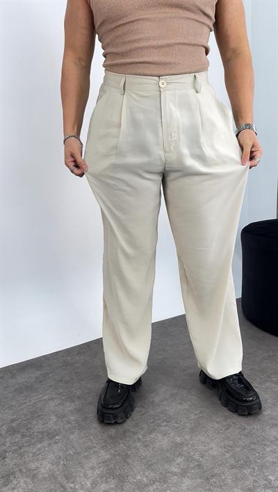 Tensel Kumaş Baggy Pantolon Krem