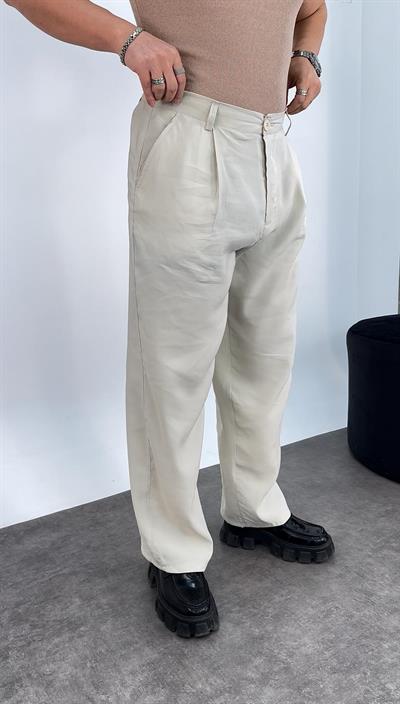 Tensel Kumaş Baggy Pantolon Krem