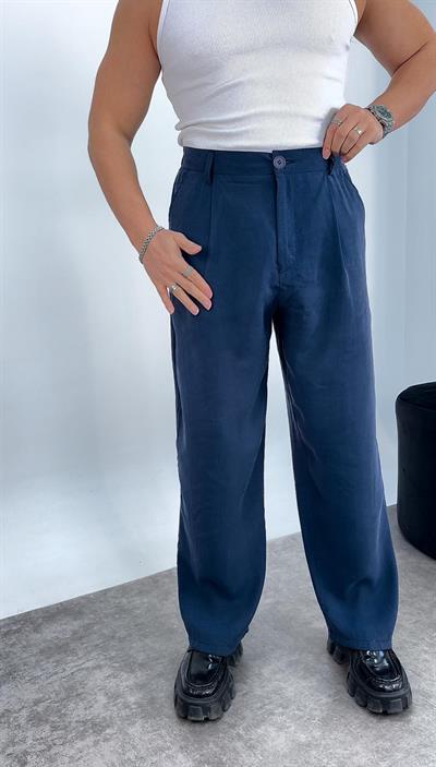 Tensel Kumaş Baggy Pantolon Lacivert
