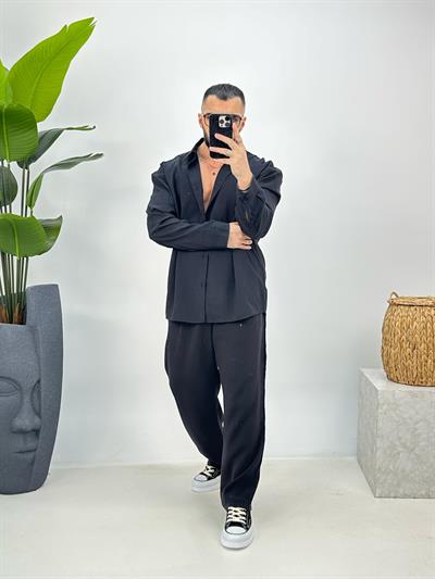 Tensel Kumaş Oversize Takım Siyah
