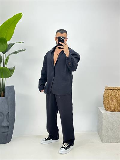 Tensel Kumaş Oversize Takım Siyah