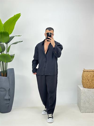 Tensel Kumaş Oversize Takım Siyah