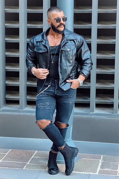 VİNTAGE DERİ CEKET  SİYAH