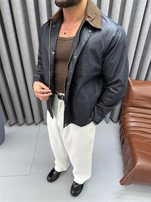 YAKA DETAYLI OVERSİZE CEKET LACİVERT