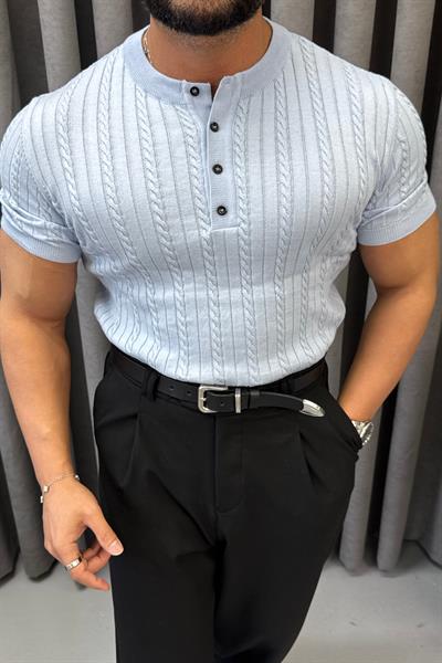 YAM PATLI DÜĞMELİ TRİKO BEBE MAVİSİ