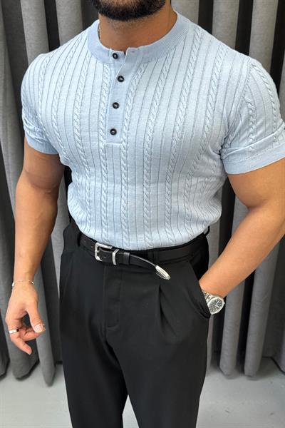 YAM PATLI DÜĞMELİ TRİKO BEBE MAVİSİ