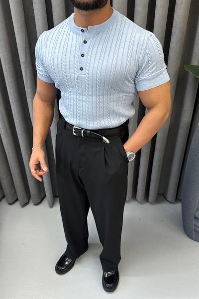 YAM PATLI DÜĞMELİ TRİKO BEBE MAVİSİ