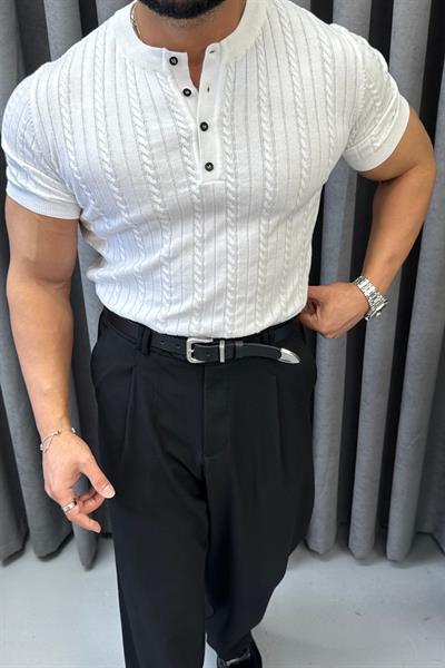 YAM PATLI DÜĞMELİ TRİKO BEYAZ