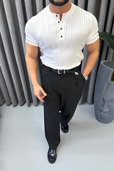 YAM PATLI DÜĞMELİ TRİKO BEYAZ