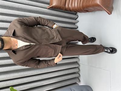 ZR RAHAT KALIP ÇİZGİ DETAYLI TAKIM KAHVERENGİ